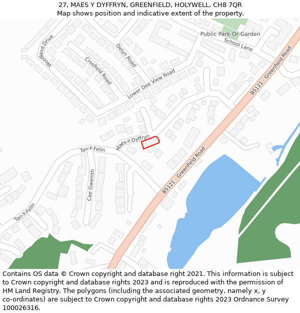 27, MAES Y DYFFRYN, GREENFIELD, HOLYWELL, CH8 7QR: Location map and indicative extent of plot