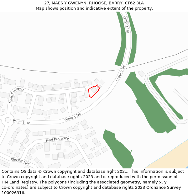 27, MAES Y GWENYN, RHOOSE, BARRY, CF62 3LA: Location map and indicative extent of plot