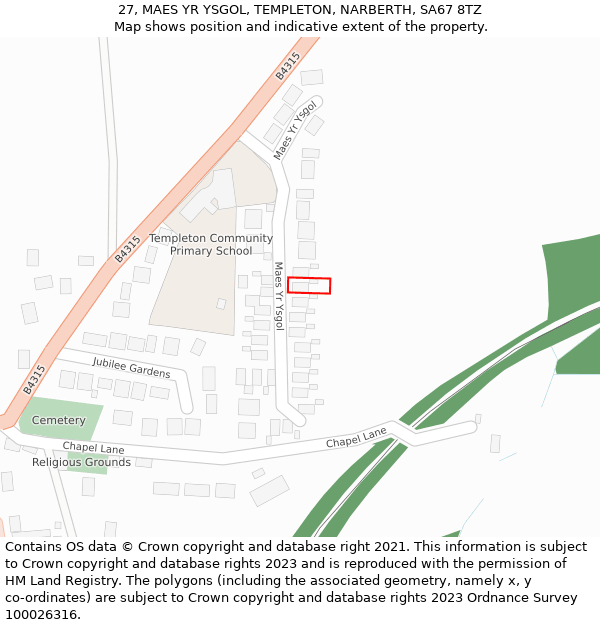 27, MAES YR YSGOL, TEMPLETON, NARBERTH, SA67 8TZ: Location map and indicative extent of plot