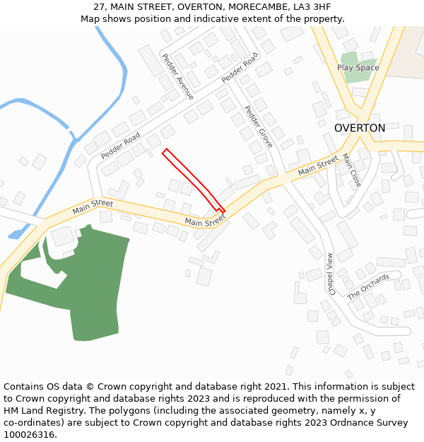 27, MAIN STREET, OVERTON, MORECAMBE, LA3 3HF: Location map and indicative extent of plot