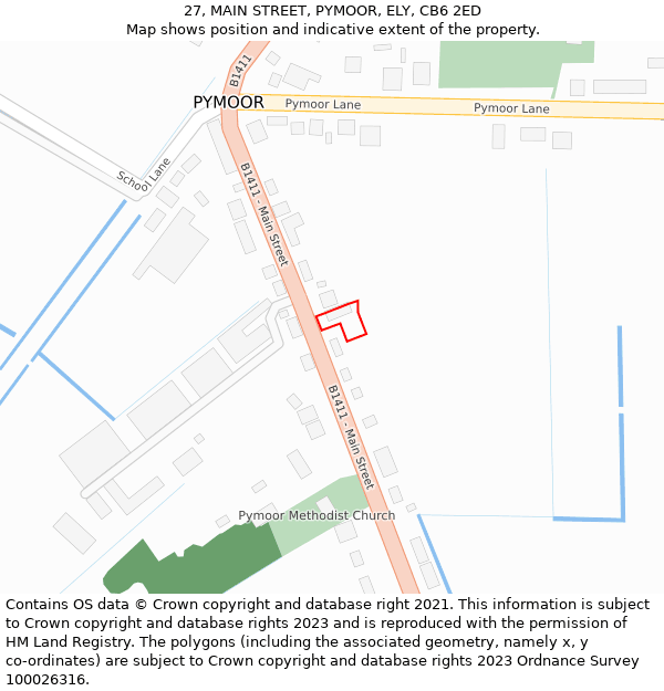 27, MAIN STREET, PYMOOR, ELY, CB6 2ED: Location map and indicative extent of plot