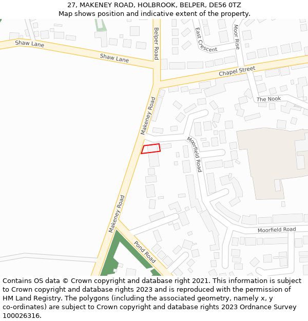 27, MAKENEY ROAD, HOLBROOK, BELPER, DE56 0TZ: Location map and indicative extent of plot