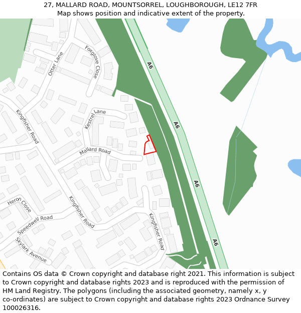 27, MALLARD ROAD, MOUNTSORREL, LOUGHBOROUGH, LE12 7FR: Location map and indicative extent of plot