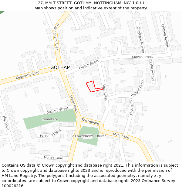 27, MALT STREET, GOTHAM, NOTTINGHAM, NG11 0HU: Location map and indicative extent of plot