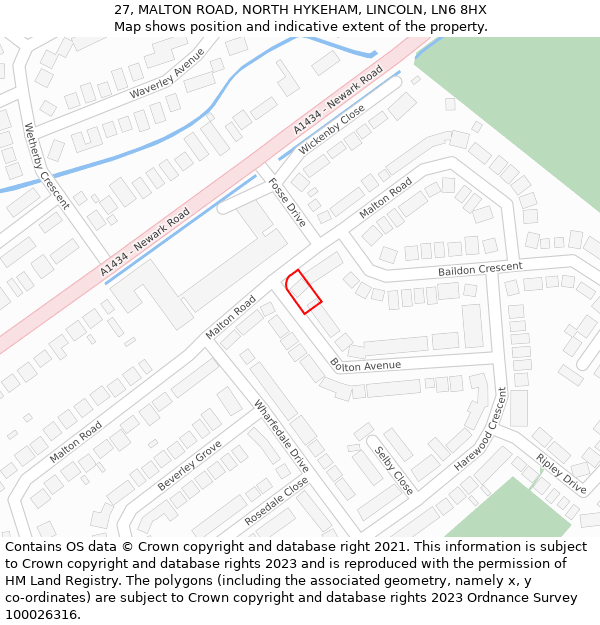 27, MALTON ROAD, NORTH HYKEHAM, LINCOLN, LN6 8HX: Location map and indicative extent of plot