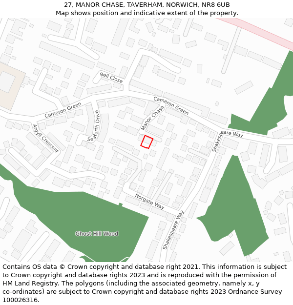 27, MANOR CHASE, TAVERHAM, NORWICH, NR8 6UB: Location map and indicative extent of plot