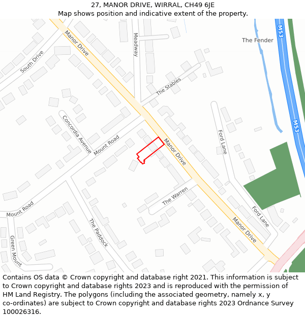 27, MANOR DRIVE, WIRRAL, CH49 6JE: Location map and indicative extent of plot