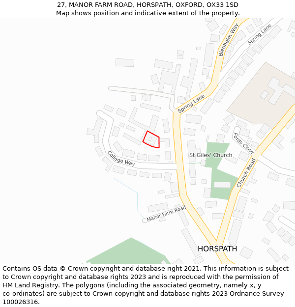 27, MANOR FARM ROAD, HORSPATH, OXFORD, OX33 1SD: Location map and indicative extent of plot