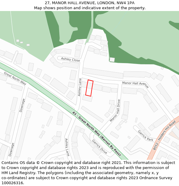 27, MANOR HALL AVENUE, LONDON, NW4 1PA: Location map and indicative extent of plot