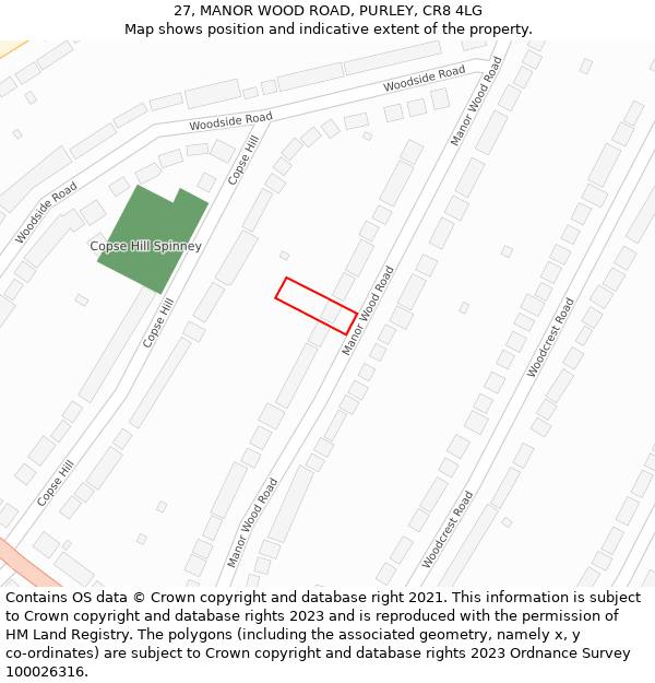 27, MANOR WOOD ROAD, PURLEY, CR8 4LG: Location map and indicative extent of plot