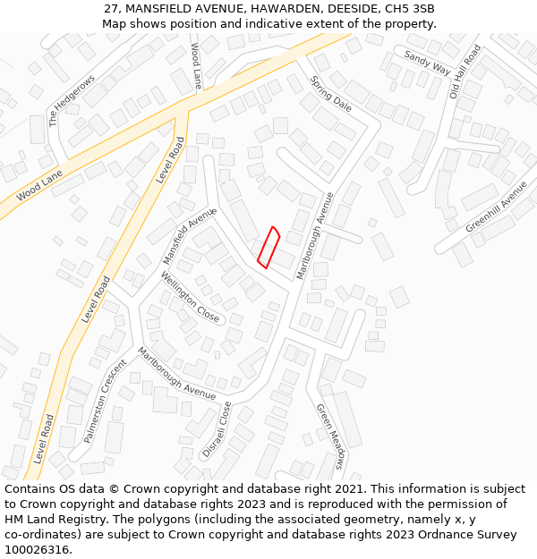 27, MANSFIELD AVENUE, HAWARDEN, DEESIDE, CH5 3SB: Location map and indicative extent of plot