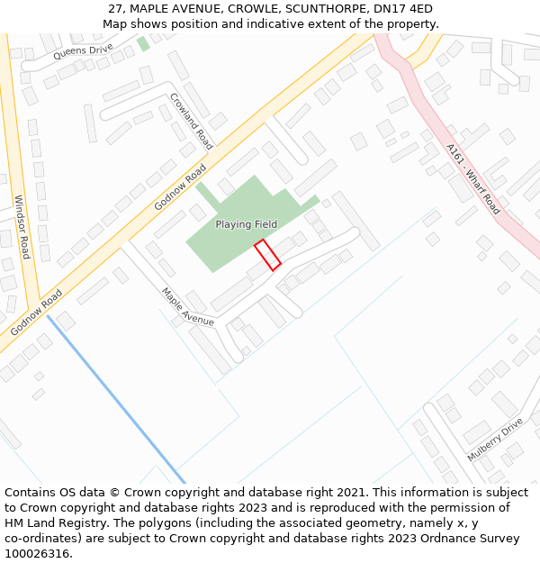 27, MAPLE AVENUE, CROWLE, SCUNTHORPE, DN17 4ED: Location map and indicative extent of plot