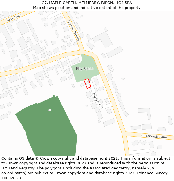 27, MAPLE GARTH, MELMERBY, RIPON, HG4 5PA: Location map and indicative extent of plot