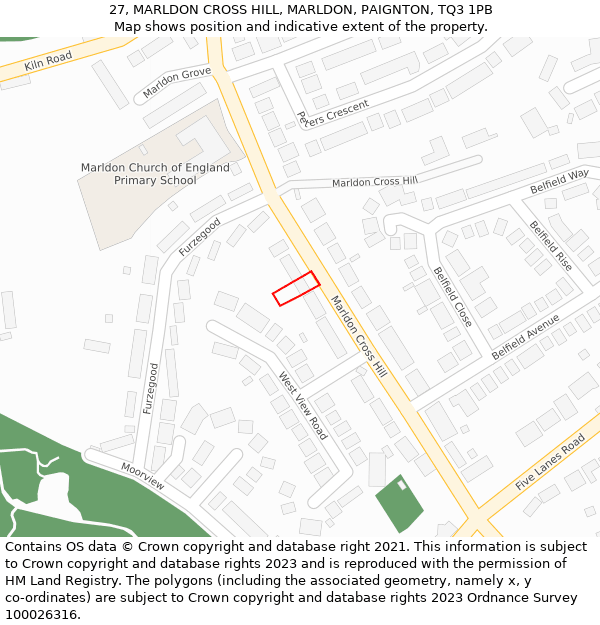 27, MARLDON CROSS HILL, MARLDON, PAIGNTON, TQ3 1PB: Location map and indicative extent of plot