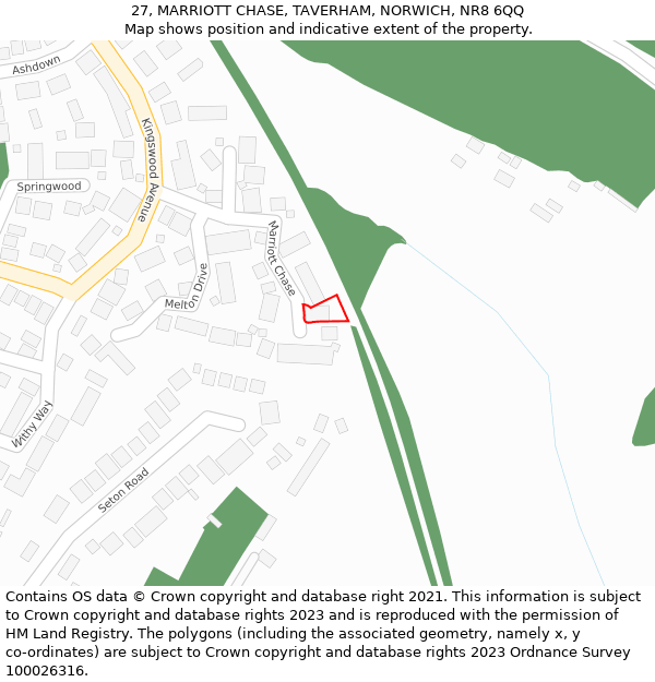 27, MARRIOTT CHASE, TAVERHAM, NORWICH, NR8 6QQ: Location map and indicative extent of plot