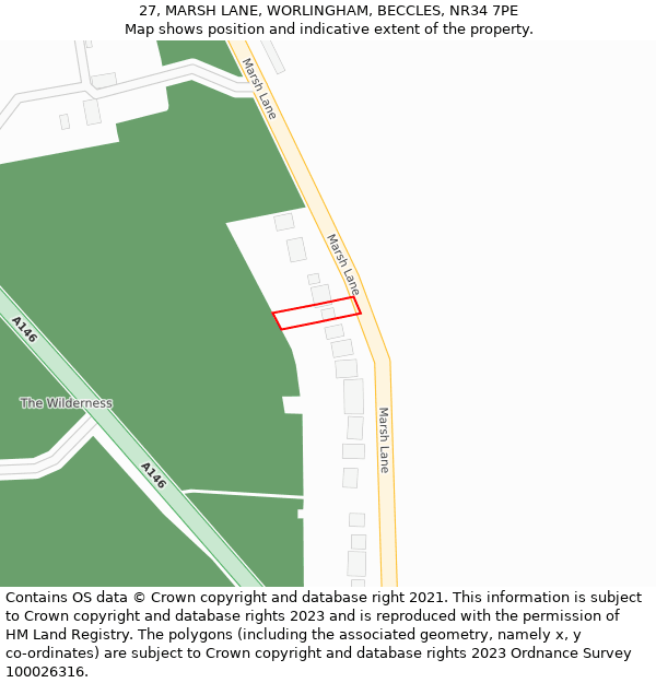 27, MARSH LANE, WORLINGHAM, BECCLES, NR34 7PE: Location map and indicative extent of plot