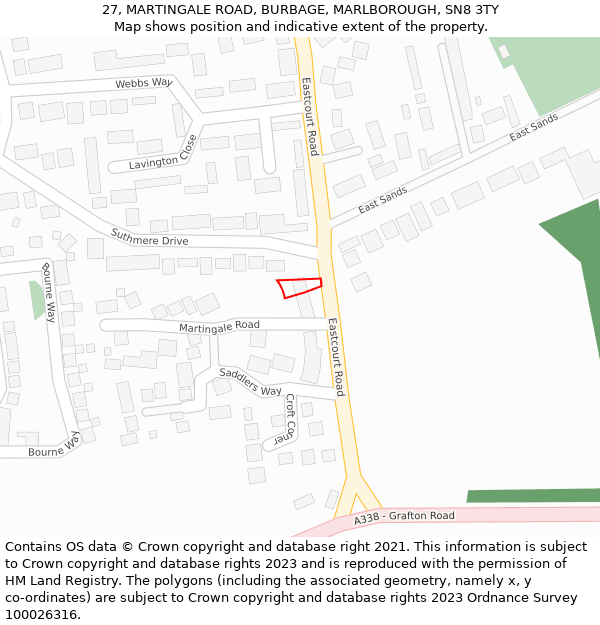 27, MARTINGALE ROAD, BURBAGE, MARLBOROUGH, SN8 3TY: Location map and indicative extent of plot