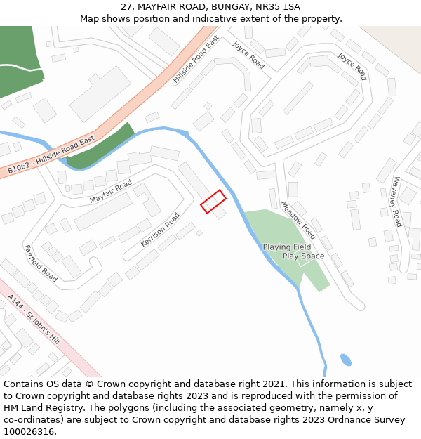 27, MAYFAIR ROAD, BUNGAY, NR35 1SA: Location map and indicative extent of plot