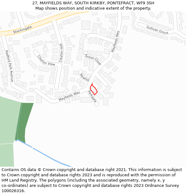 27, MAYFIELDS WAY, SOUTH KIRKBY, PONTEFRACT, WF9 3SH: Location map and indicative extent of plot