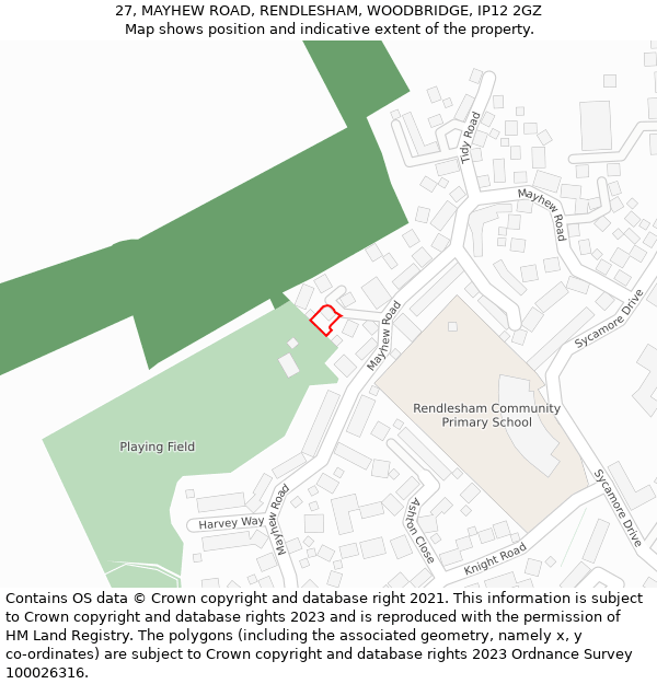 27, MAYHEW ROAD, RENDLESHAM, WOODBRIDGE, IP12 2GZ: Location map and indicative extent of plot