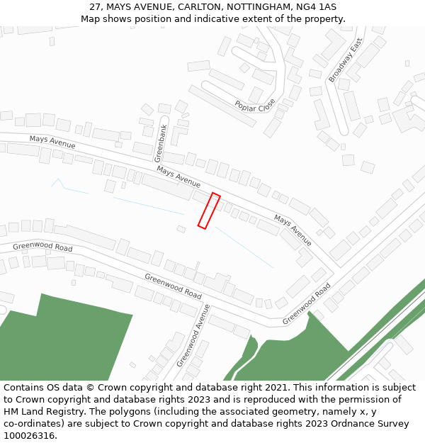 27, MAYS AVENUE, CARLTON, NOTTINGHAM, NG4 1AS: Location map and indicative extent of plot