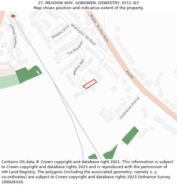 27, MEADOW WAY, GOBOWEN, OSWESTRY, SY11 3LY: Location map and indicative extent of plot