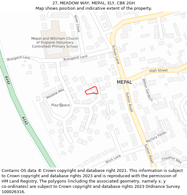 27, MEADOW WAY, MEPAL, ELY, CB6 2GH: Location map and indicative extent of plot