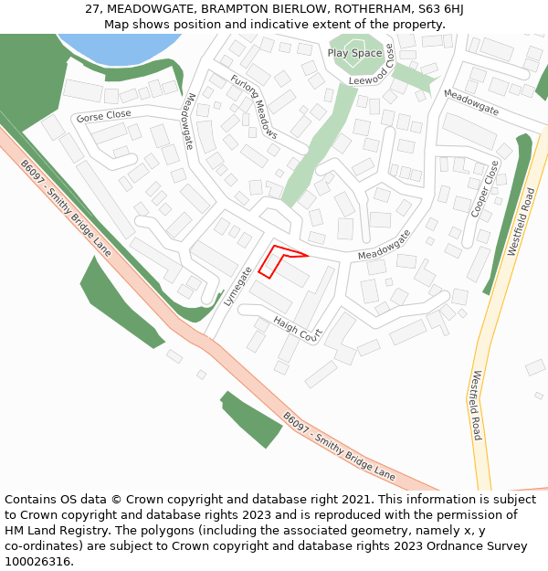 27, MEADOWGATE, BRAMPTON BIERLOW, ROTHERHAM, S63 6HJ: Location map and indicative extent of plot