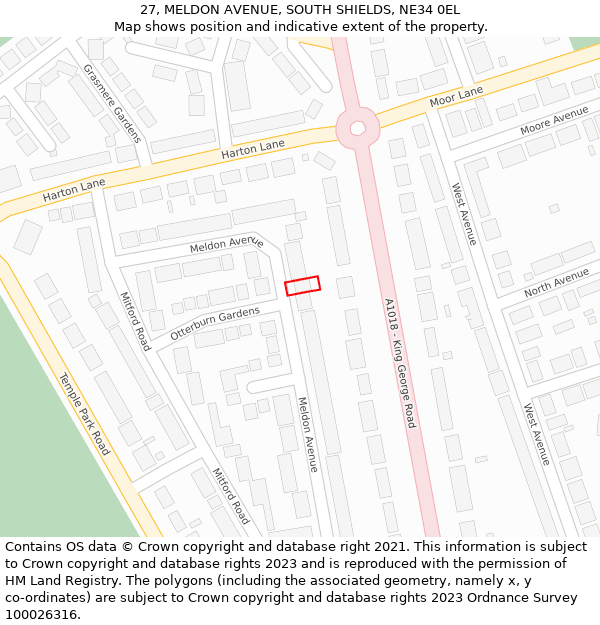 27, MELDON AVENUE, SOUTH SHIELDS, NE34 0EL: Location map and indicative extent of plot