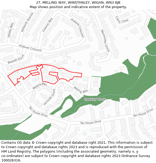 27, MELLING WAY, WINSTANLEY, WIGAN, WN3 6JB: Location map and indicative extent of plot