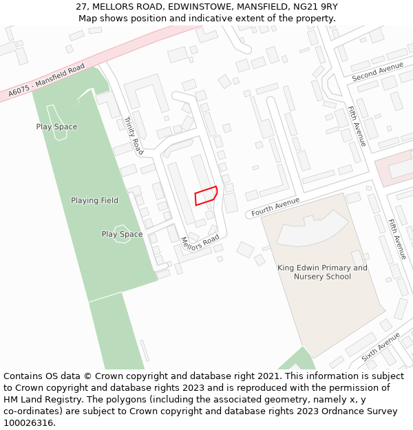 27, MELLORS ROAD, EDWINSTOWE, MANSFIELD, NG21 9RY: Location map and indicative extent of plot