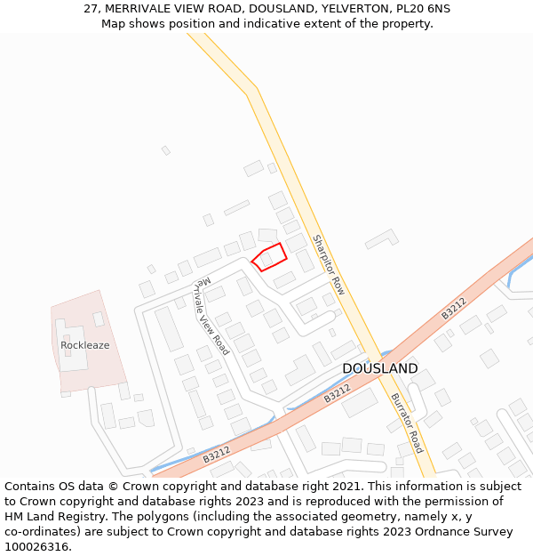 27, MERRIVALE VIEW ROAD, DOUSLAND, YELVERTON, PL20 6NS: Location map and indicative extent of plot