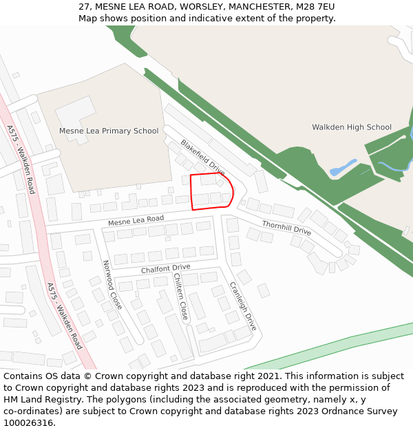 27, MESNE LEA ROAD, WORSLEY, MANCHESTER, M28 7EU: Location map and indicative extent of plot