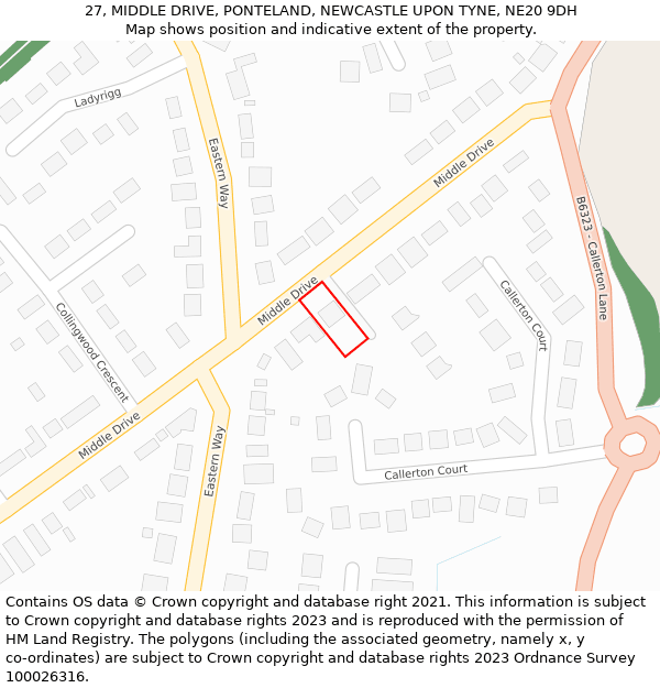 27, MIDDLE DRIVE, PONTELAND, NEWCASTLE UPON TYNE, NE20 9DH: Location map and indicative extent of plot