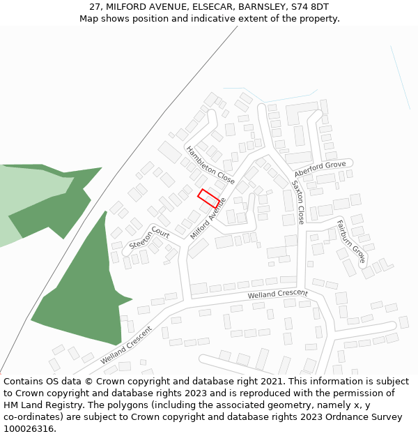 27, MILFORD AVENUE, ELSECAR, BARNSLEY, S74 8DT: Location map and indicative extent of plot