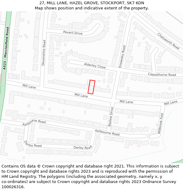 27, MILL LANE, HAZEL GROVE, STOCKPORT, SK7 6DN: Location map and indicative extent of plot