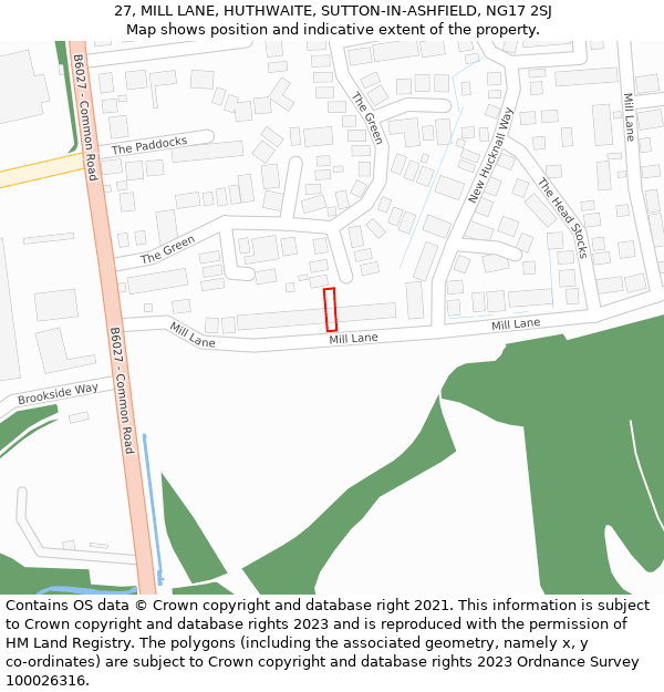 27, MILL LANE, HUTHWAITE, SUTTON-IN-ASHFIELD, NG17 2SJ: Location map and indicative extent of plot