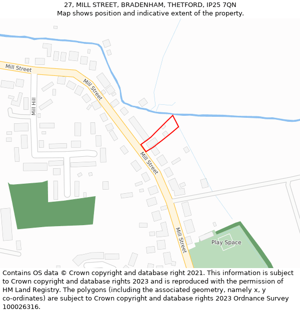 27, MILL STREET, BRADENHAM, THETFORD, IP25 7QN: Location map and indicative extent of plot