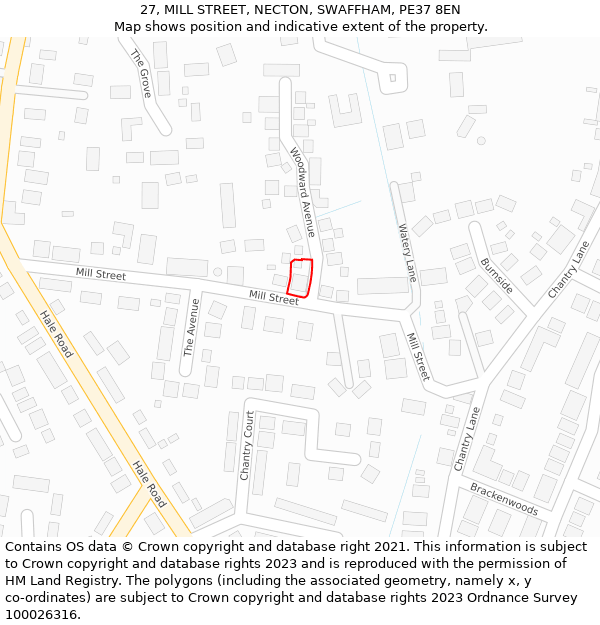 27, MILL STREET, NECTON, SWAFFHAM, PE37 8EN: Location map and indicative extent of plot