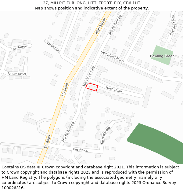 27, MILLPIT FURLONG, LITTLEPORT, ELY, CB6 1HT: Location map and indicative extent of plot