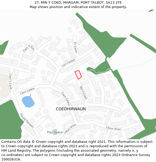 27, MIN Y COED, MARGAM, PORT TALBOT, SA13 2TE: Location map and indicative extent of plot