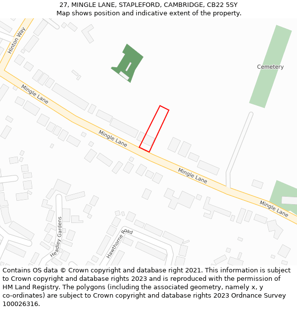 27, MINGLE LANE, STAPLEFORD, CAMBRIDGE, CB22 5SY: Location map and indicative extent of plot