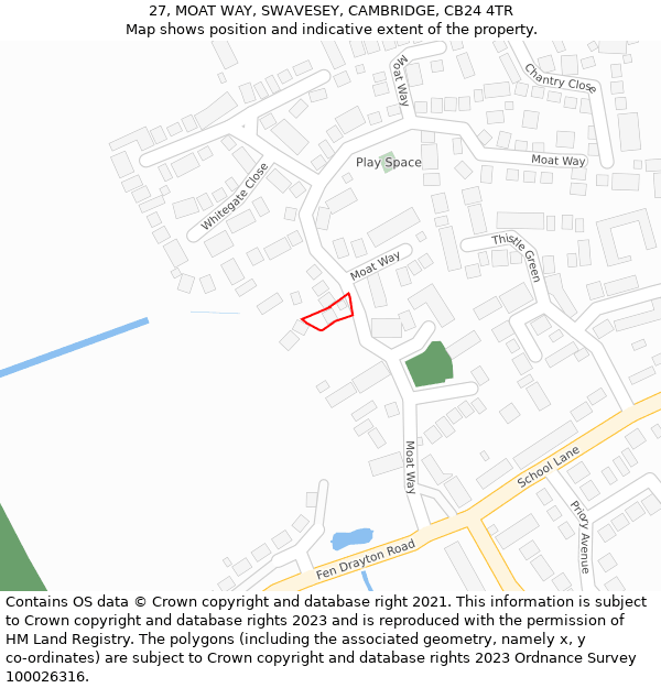 27, MOAT WAY, SWAVESEY, CAMBRIDGE, CB24 4TR: Location map and indicative extent of plot