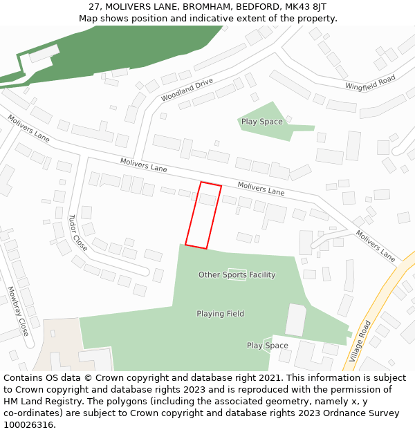 27, MOLIVERS LANE, BROMHAM, BEDFORD, MK43 8JT: Location map and indicative extent of plot