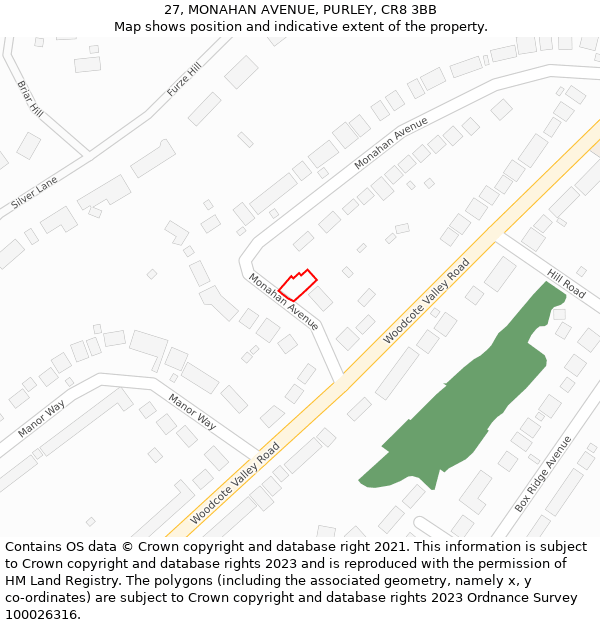 27, MONAHAN AVENUE, PURLEY, CR8 3BB: Location map and indicative extent of plot