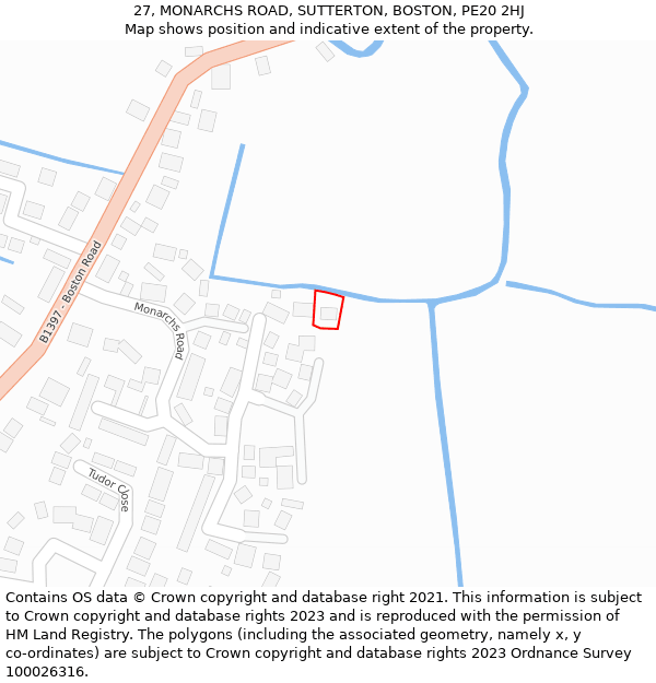 27, MONARCHS ROAD, SUTTERTON, BOSTON, PE20 2HJ: Location map and indicative extent of plot