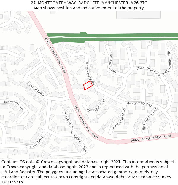 27, MONTGOMERY WAY, RADCLIFFE, MANCHESTER, M26 3TG: Location map and indicative extent of plot