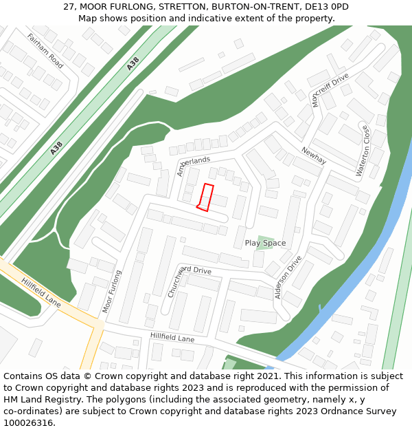 27, MOOR FURLONG, STRETTON, BURTON-ON-TRENT, DE13 0PD: Location map and indicative extent of plot