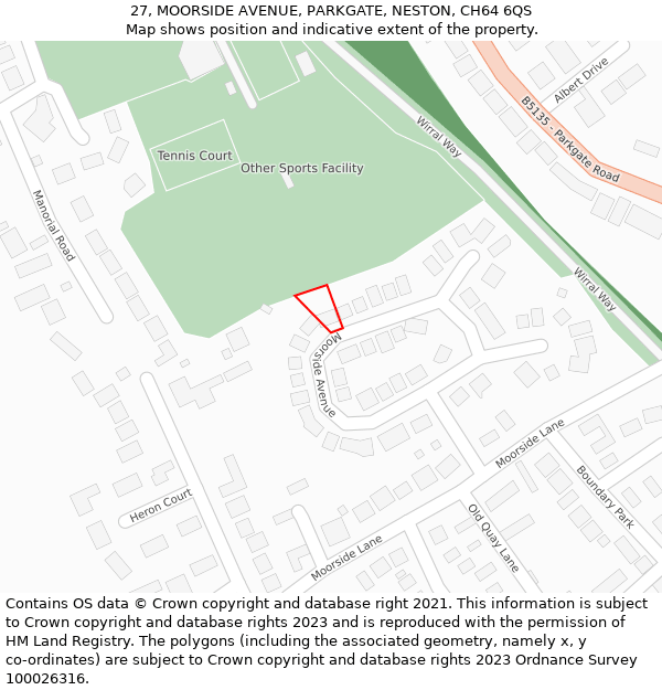 27, MOORSIDE AVENUE, PARKGATE, NESTON, CH64 6QS: Location map and indicative extent of plot