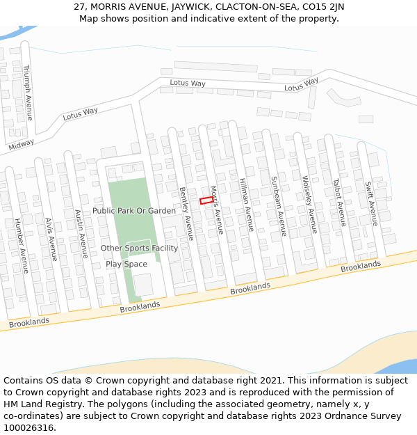 27, MORRIS AVENUE, JAYWICK, CLACTON-ON-SEA, CO15 2JN: Location map and indicative extent of plot